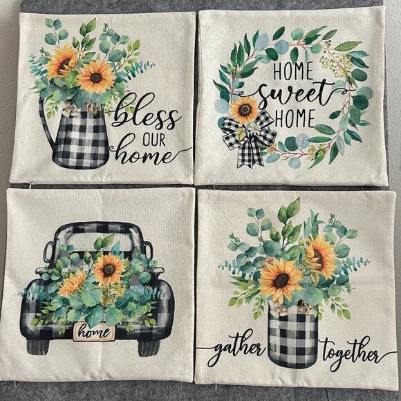 Other - Fall Pillow Covers 18x18 (approximately) - Set of 4 Farmhouse - Home Sunflowers